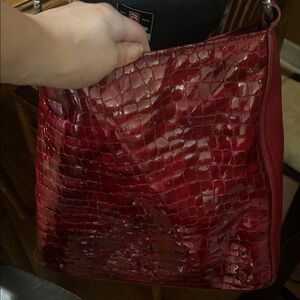 Brighton Red Crocodile-Embossed Shoulder Bag